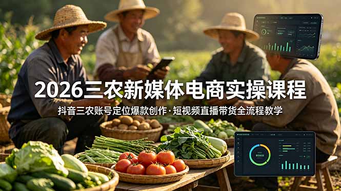 2026三农新媒体电商实操课程：抖音三农账号定位爆款创作，短视频直播带货全流程教学-创业网 - 最新网络创业项目与实战营销教程平台 | cye.cc