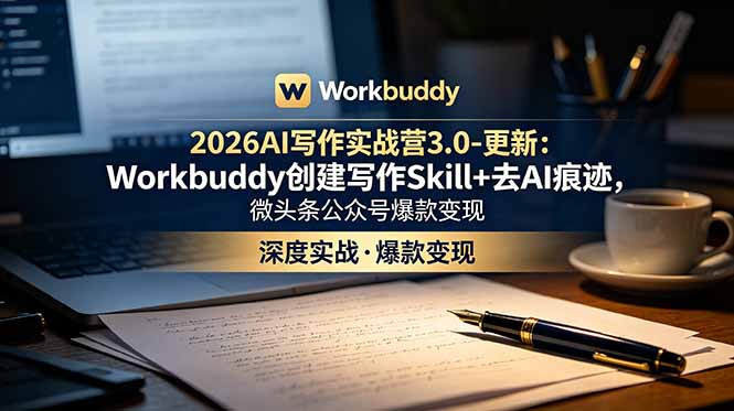 2026AI写作实战营3.0-更新：Workbuddy创建写作Skill+去AI痕迹，微头条公众号爆款变现-创业网 - 最新网络创业项目与实战营销教程平台 | cye.cc