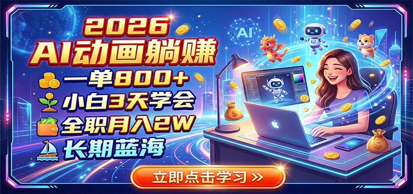 2026 AI动画躺赚：一单800+，小白3天学会，全职月入2W，长期蓝海-创业网 - 最新网络创业项目与实战营销教程平台 | cye.cc