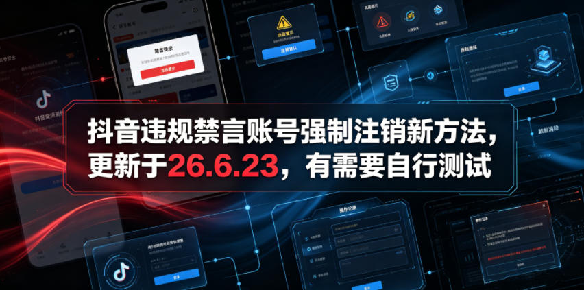 抖音违规禁言账号强制注销新方法，更新于26.6.23，有需要自行测试-创业网 - 最新网络创业项目与实战营销教程平台 | cye.cc