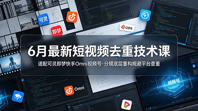 6月最新短视频去重技术课，适配可灵即梦快手Omni视频号，分镜底层重构规避平台查重-创业网 - 最新网络创业项目与实战营销教程平台 | cye.cc