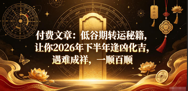 付费文章：低谷期转运秘籍，让你2026年下半年逢凶化吉，遇难成祥，一顺百顺-创业网 - 最新网络创业项目与实战营销教程平台 | cye.cc