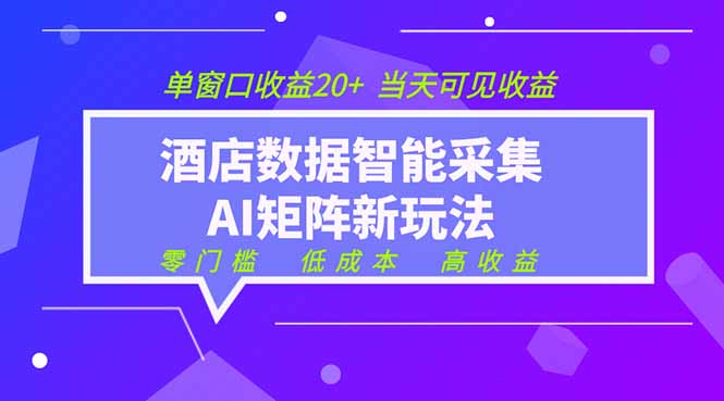 2026酒店数据采集ai智能矩阵新风口  低成本   高收益   当天见收益   单窗口20+-创业网 - 最新网络创业项目与实战营销教程平台 | cye.cc