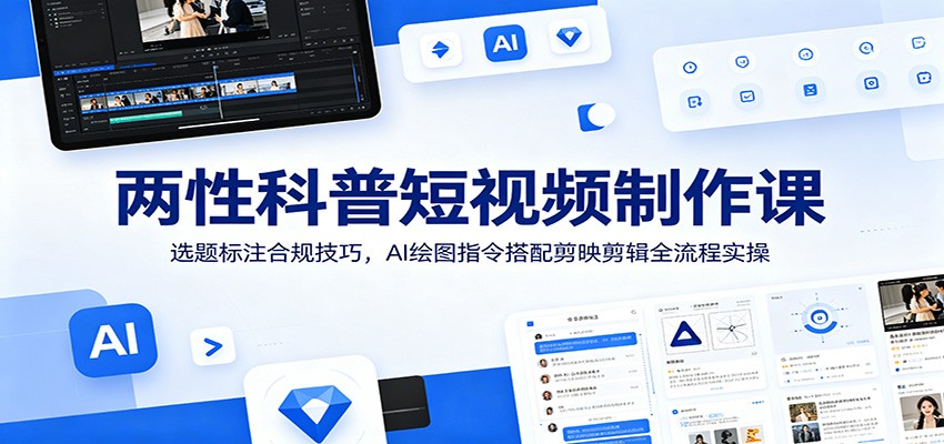 两性科普短视频制作课：选题标注合规技巧，AI绘图指令搭配剪映剪辑全流程实操-创业网 - 最新网络创业项目与实战营销教程平台 | cye.cc