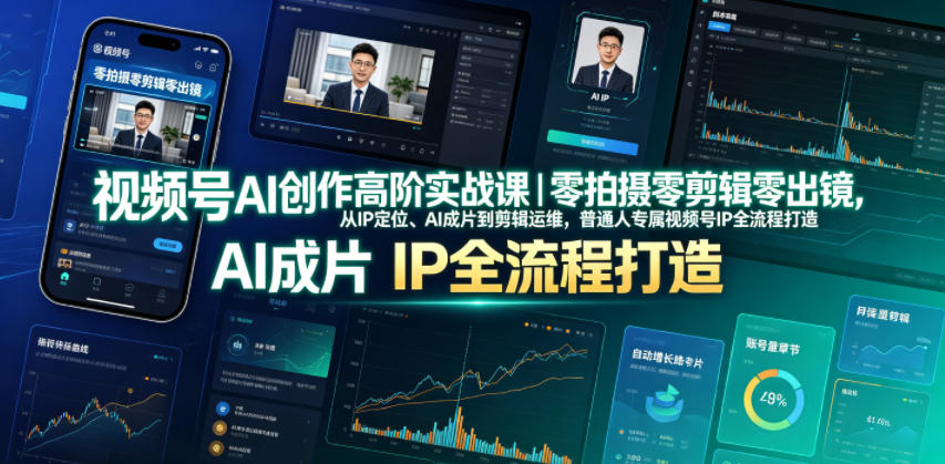 视频号AI创作高阶实战课｜零拍摄零剪辑零出镜，从IP定位、AI成片到剪辑运维，普通人专属视频号IP全流程打造-创业网 - 最新网络创业项目与实战营销教程平台 | cye.cc