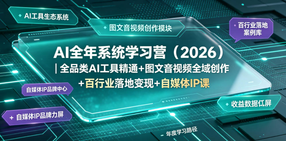 AI全年系统学习营(2026)｜全品类AI工具精通+图文音视频全域创作+百行业落地变现+自媒体IP打造年度进阶大课-创业网 - 最新网络创业项目与实战营销教程平台 | cye.cc