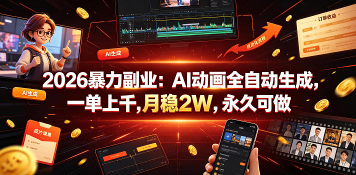 2026暴力副业：AI动画全自动生成，一单上千，月稳2W，永久可做【揭秘】-创业网 - 最新网络创业项目与实战营销教程平台 | cye.cc