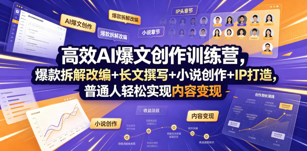 高效AI爆文创作训练营，爆款拆解改编+长文撰写+小说创作+IP打造，普通人轻松实现内容变现-创业网 - 最新网络创业项目与实战营销教程平台 | cye.cc