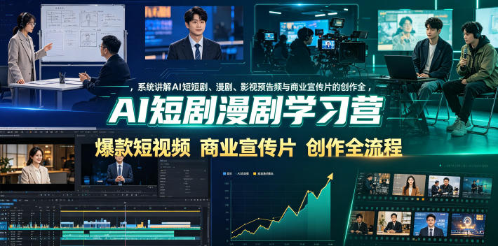 AI短剧漫剧学习营，系统讲解AI短剧、漫剧、影视预告片、爆款短视频与商业宣传片的创作全流程-创业网 - 最新网络创业项目与实战营销教程平台 | cye.cc