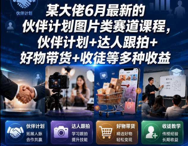 某大佬6月最新的伙伴计划图片类赛道课程，伙伴计划+达人跟拍+好物带货+收徒等多种收益-创业网 - 最新网络创业项目与实战营销教程平台 | cye.cc