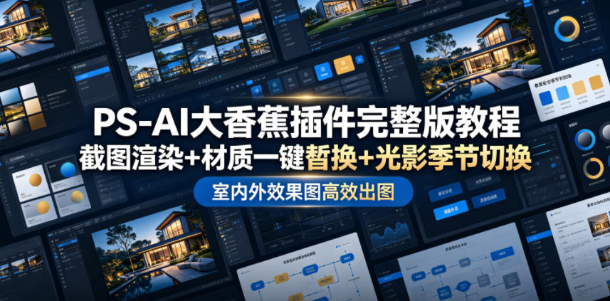 PS-AI大香蕉插件完整版教程，截图渲染+材质一键替换+光影季节切换，室内外效果图高效出图高阶课程-创业网 - 最新网络创业项目与实战营销教程平台 | cye.cc