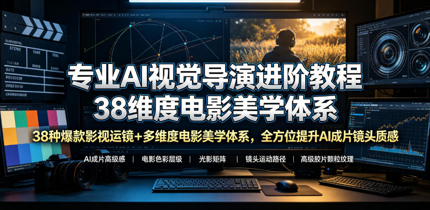 专业AI视觉导演进阶教程，38种爆款影视运镜+多维度电影美学体系，全方位提升AI成片高级感与镜头质感-创业网 - 最新网络创业项目与实战营销教程平台 | cye.cc