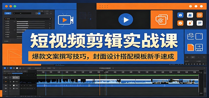 短视频剪辑实战课：爆款文案撰写技巧，封面设计搭配模板新手速成-创业网 - 最新网络创业项目与实战营销教程平台 | cye.cc
