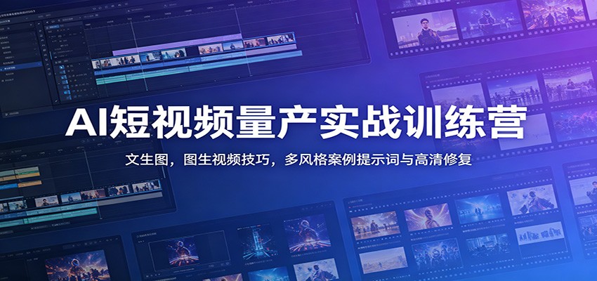 AI短视频量产实战训练营：文生图，图生视频技巧，多风格案例提示词与高清修复-创业网 - 最新网络创业项目与实战营销教程平台 | cye.cc