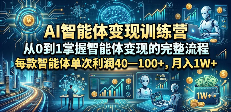 AI智能体变现训练营，从0到1掌握智能体变现的完整流程，每款智能体单次利润40—100+，月入1W+-创业网 - 最新网络创业项目与实战营销教程平台 | cye.cc