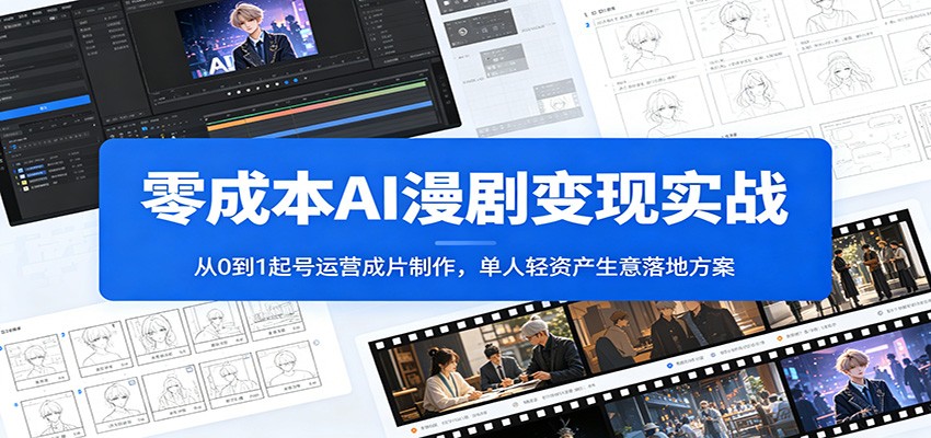 零成本AI漫剧变现实战：从0到1起号运营成片制作，单人轻资产生意落地方案-创业网 - 最新网络创业项目与实战营销教程平台 | cye.cc