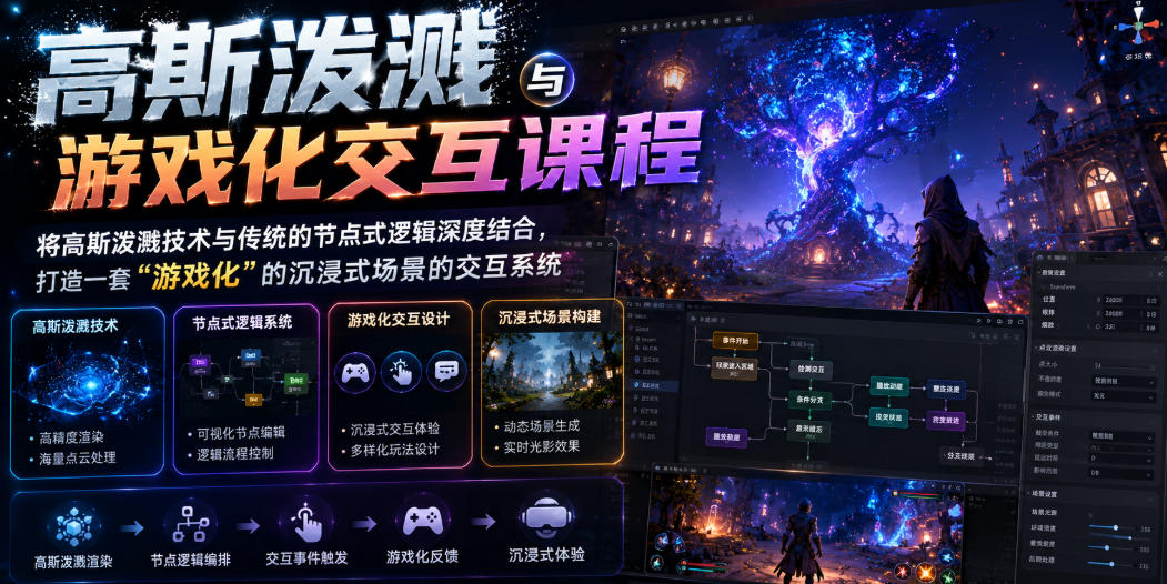 高斯泼溅与游戏化交互课程，将高斯泼溅技术与传统的节点式逻辑深度结合，打造一套“游戏化”的沉浸式场景的交互系统-创业网 - 最新网络创业项目与实战营销教程平台 | cye.cc