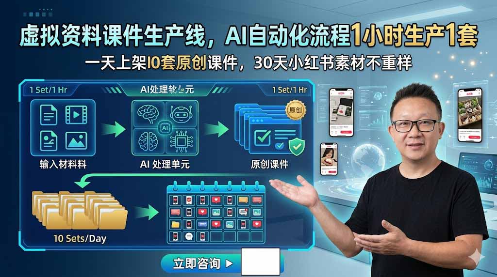 虚拟资料课件生产线，AI自动化流程1小时生产1套，一天上架10套原创课件，30天小红书素材不重样-创业网 - 最新网络创业项目与实战营销教程平台 | cye.cc