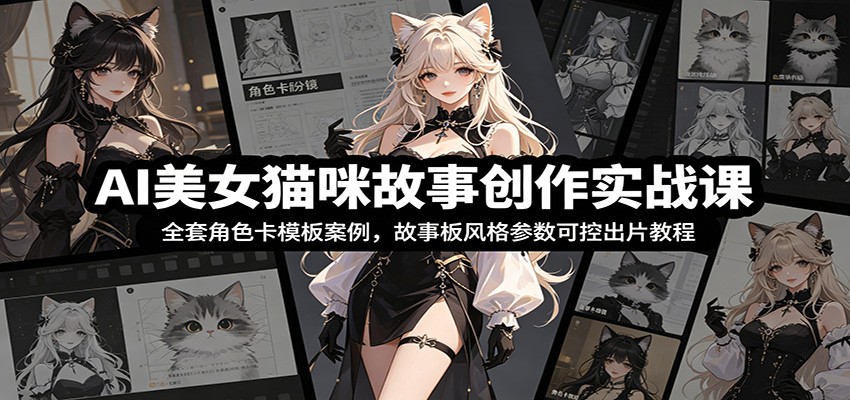 AI美女猫咪故事创作实战课：全套角色卡模板案例，故事板风格参数可控出片教程-创业网 - 最新网络创业项目与实战营销教程平台 | cye.cc