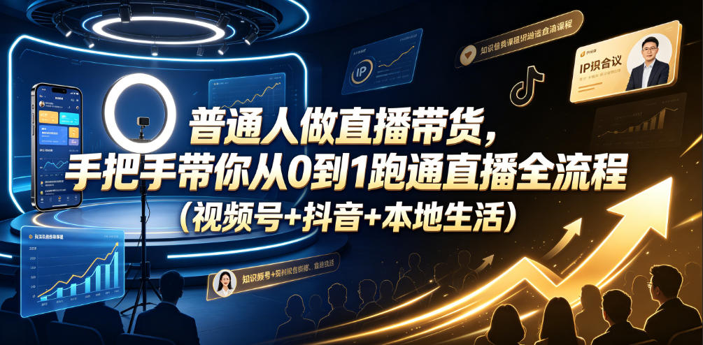 普通人做直播带货，手把手带你从0到1跑通直播全流程(视频号+抖音+本地生活)-创业网 - 最新网络创业项目与实战营销教程平台 | cye.cc