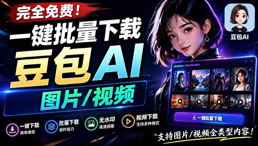 Github最新发布！一键批量下载豆包AI无水印图片/视频，简单易用，自动解析提示词-创业网 - 最新网络创业项目与实战营销教程平台 | cye.cc
