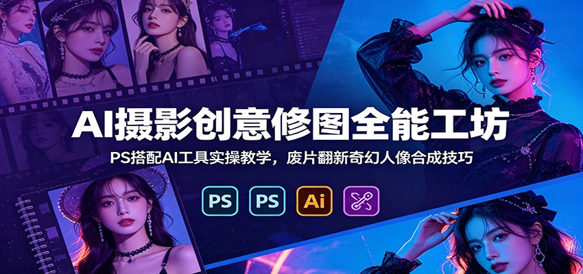 AI摄影创意修图全能工坊：PS搭配AI工具实操教学，废片翻新奇幻人像合成技巧-创业网 - 最新网络创业项目与实战营销教程平台 | cye.cc