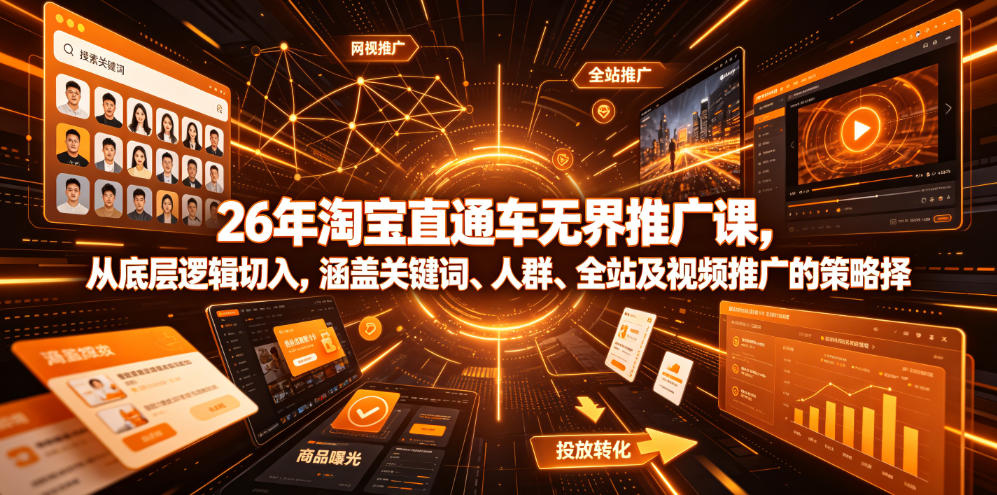 26年淘宝直通车无界推广课，从底层逻辑切入，涵盖关键词、人群、全站及视频推广的策略选择-创业网 - 最新网络创业项目与实战营销教程平台 | cye.cc