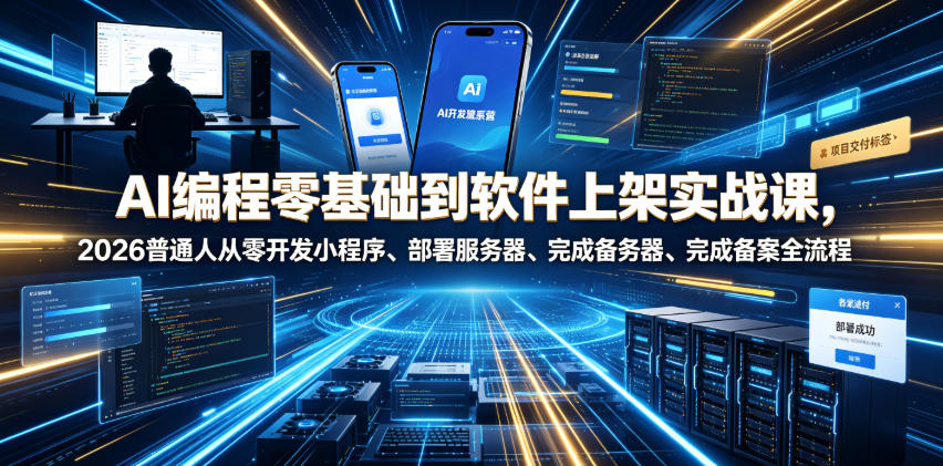 AI编程零基础到软件上架实战课，2026普通人从零开发小程序、部署服务器、完成备案全流程项目落地教程-创业网 - 最新网络创业项目与实战营销教程平台 | cye.cc