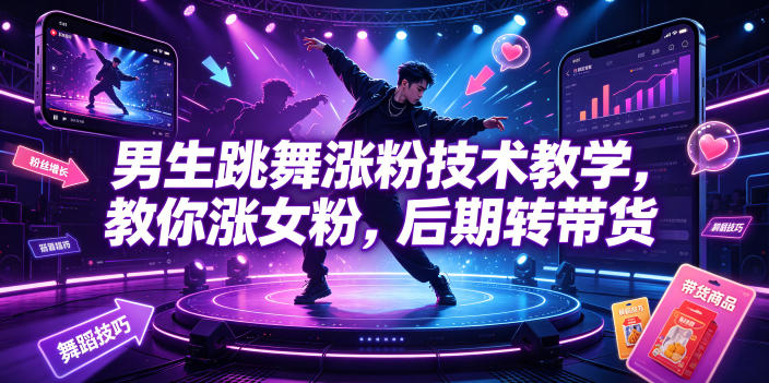 男生跳舞涨粉技术教学，教你涨女粉，后期转带货-创业网 - 最新网络创业项目与实战营销教程平台 | cye.cc