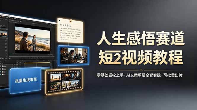 人生感悟赛道短视频教程，零基础轻松上手，AI文案剪辑全套实操可批量出片-创业网 - 最新网络创业项目与实战营销教程平台 | cye.cc