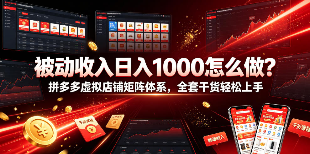 被动收入日入1000怎么做？拼多多虚拟店铺矩阵体系，全套干货轻松上手【揭秘】-创业网 - 最新网络创业项目与实战营销教程平台 | cye.cc