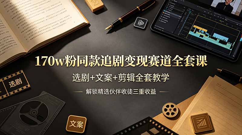 170w粉博主同款追剧变现赛道全套课，选剧+文案+剪辑全套教学，解锁精选伙伴收徒三重收益-创业网 - 最新网络创业项目与实战营销教程平台 | cye.cc