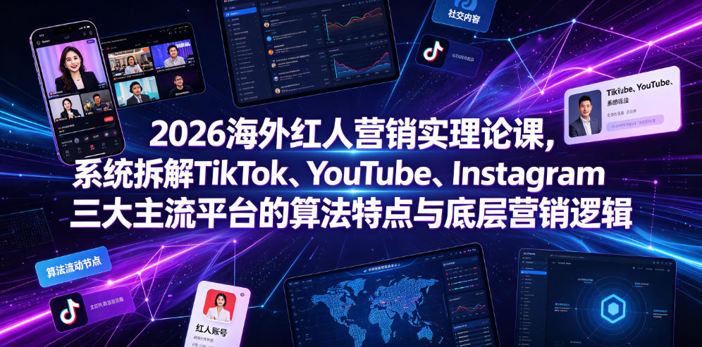 2026海外红人营销实理论课，系统拆解TikTok、YouTube、Instagram三大主流平台的算法特点与底层营销逻辑-创业网 - 最新网络创业项目与实战营销教程平台 | cye.cc