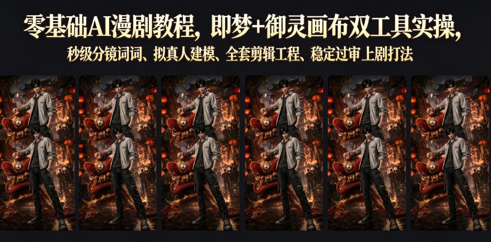 零基础AI漫剧教程，即梦+御灵画布双工具实操，秒级分镜提示词、拟真人建模、全套剪辑工程、稳定过审上剧打法-创业网 - 最新网络创业项目与实战营销教程平台 | cye.cc