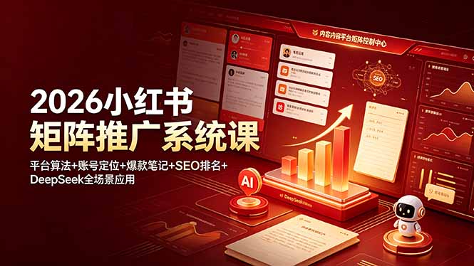 2026小红书矩阵推广系统课：平台算法+账号定位+爆款笔记+SEO排名+DeepSeek全场景应用-创业网 - 最新网络创业项目与实战营销教程平台 | cye.cc