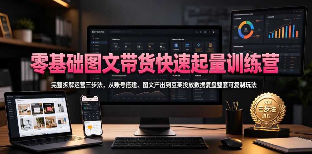 零基础图文带货快速起量训练营，完整拆解运营三步法，从账号搭建、图文产出到豆荚投放数据复盘整套可复制玩法-创业网 - 最新网络创业项目与实战营销教程平台 | cye.cc
