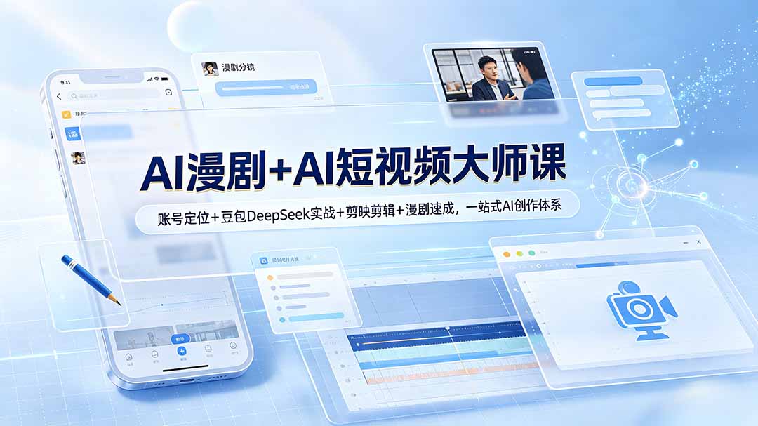 AI漫剧+AI短视频大师课：账号定位+豆包DeepSeek实战+剪映剪辑+漫剧速成，一站式AI创作体系-创业网 - 最新网络创业项目与实战营销教程平台 | cye.cc
