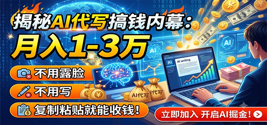 揭秘AI代写搞钱内幕：月入1-3万，不用露脸不用写，复制粘贴就能收钱！-创业网 - 最新网络创业项目与实战营销教程平台 | cye.cc