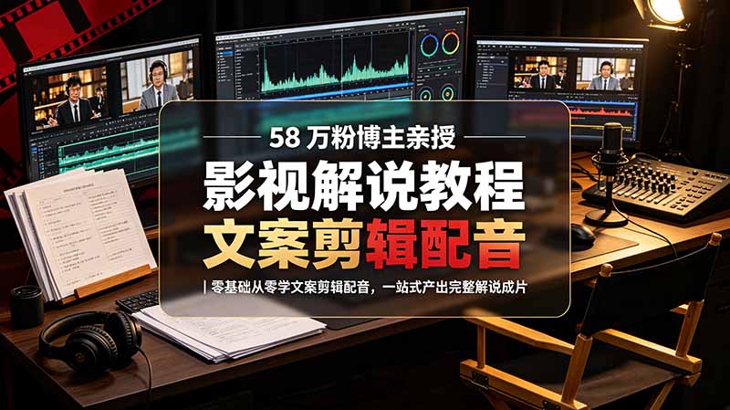 58 万粉博主荧幕春秋亲授影视解说教程｜零基础从零学文案剪辑配音，一站式产出完整解说成片-创业网 - 最新网络创业项目与实战营销教程平台 | cye.cc