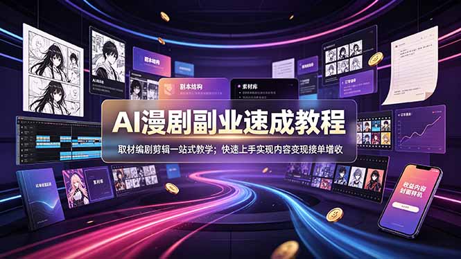 AI漫剧副业速成教程，取材编剧剪辑一站式教学；快速上手实现内容变现接单增收-创业网 - 最新网络创业项目与实战营销教程平台 | cye.cc