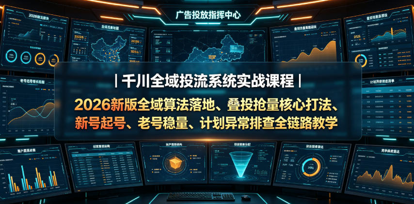 千川全域投流系统实战课程｜2026新版全域算法落地、叠投抢量核心打法、新号起号、老号稳量、计划异常排查全链路教学-创业网 - 最新网络创业项目与实战营销教程平台 | cye.cc