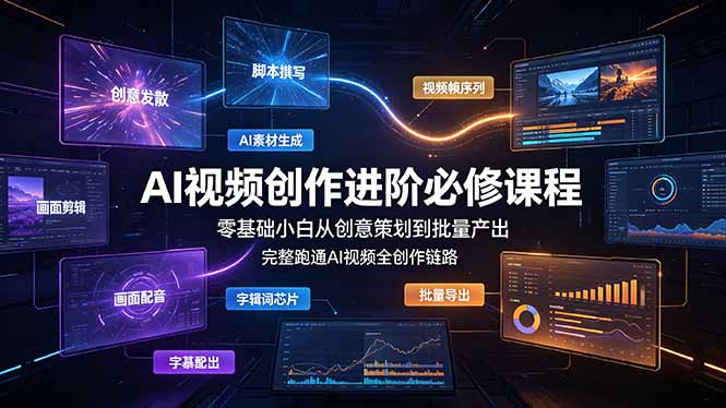 AI视频创作进阶必修课程：零基础小白从创意策划到批量产出，完整跑通AI视频全创作链路-创业网 - 最新网络创业项目与实战营销教程平台 | cye.cc