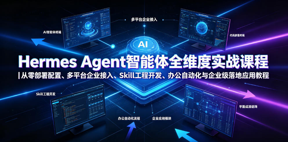 Hermes Agent智能体全维度实战课程｜从零部署配置、多平台企业接入、Skill工程开发、办公自动化与企业级落地应用教程-创业网 - 最新网络创业项目与实战营销教程平台 | cye.cc