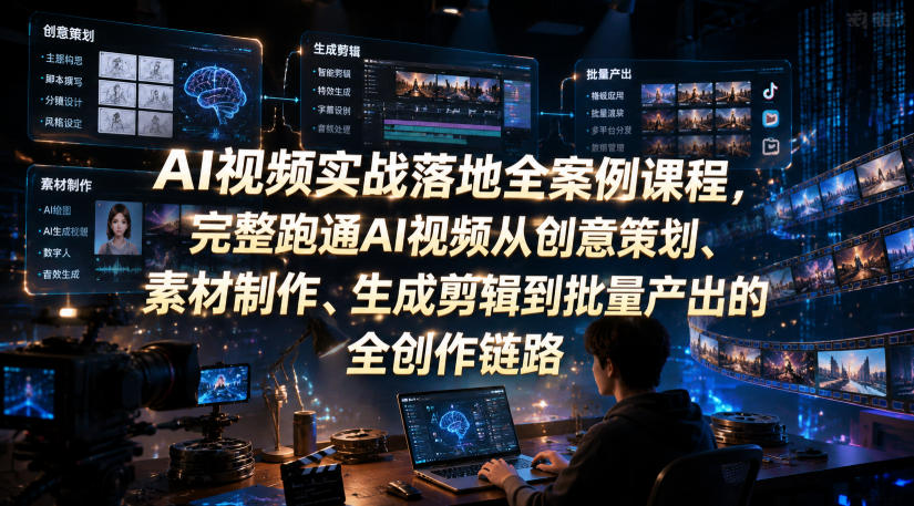 AI视频实战落地全案例课程，完整跑通AI视频从创意策划、素材制作、生成剪辑到批量产出的全创作链路-创业网 - 最新网络创业项目与实战营销教程平台 | cye.cc