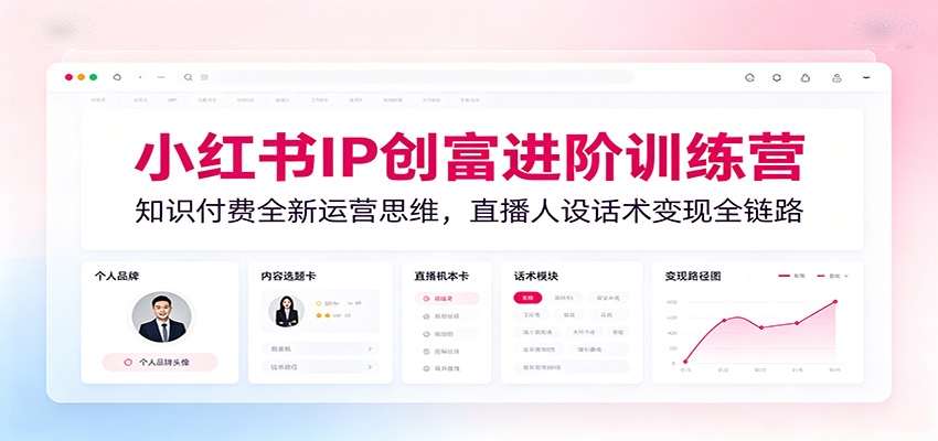 小红书IP创富进阶训练营：知识付费全新运营思维，直播人设话术变现全链路-创业网 - 最新网络创业项目与实战营销教程平台 | cye.cc