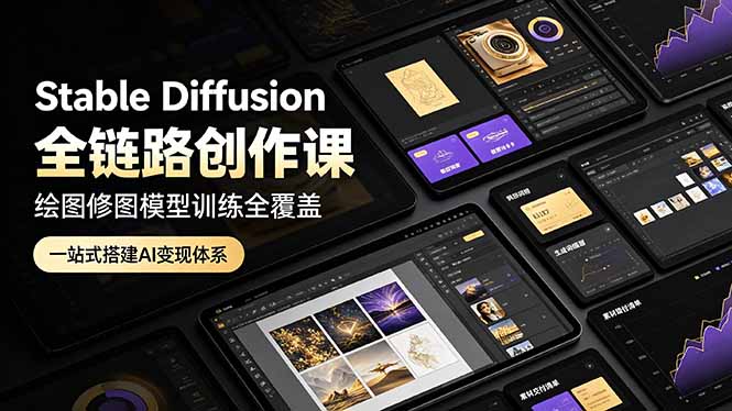 Stable Diffusion全链路创作课，绘图修图模型训练全覆盖，一站式搭建AI变现体系-创业网 - 最新网络创业项目与实战营销教程平台 | cye.cc