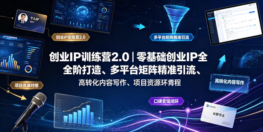创业IP训练营2.0｜零基础创业IP全阶打造、多平台矩阵精准引流、高转化内容写作、项目资源对接与口碑变现闭环课程-创业网 - 最新网络创业项目与实战营销教程平台 | cye.cc
