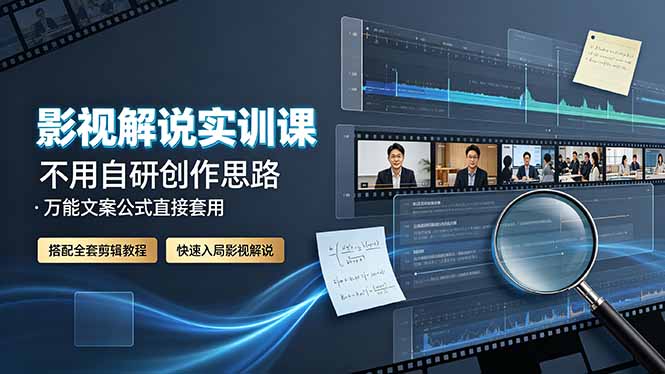 影视解说实训课：不用自研创作思路，万能文案公式直接套用，搭配全套剪辑教程，快速入局影视解说-创业网 - 最新网络创业项目与实战营销教程平台 | cye.cc