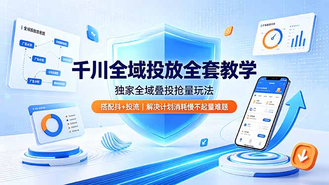 千川全域投放全套教学，独家全域叠投抢量玩法，搭配抖+投流，解决计划消耗慢不起量难题-创业网 - 最新网络创业项目与实战营销教程平台 | cye.cc