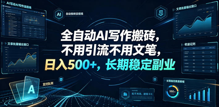 全自动AI写作搬砖，不用引流不用文笔，日入500+，长期稳定副业【揭秘】-创业网 - 最新网络创业项目与实战营销教程平台 | cye.cc